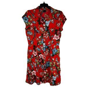 Women's City Streets Red Tropical Button Down Dress Short Sleeve Size Medium